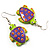 Funky Wooden Turtle Drop Earrings (Light Green & Purple) - 4.5cm Length - view 3