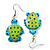 Funky Wooden Turtle Drop Earrings (Light Green & Blue) - 4.5cm Length - view 2