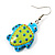 Funky Wooden Turtle Drop Earrings (Light Green & Blue) - 4.5cm Length - view 5