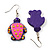 Funky Wooden Turtle Drop Earrings (Deep Pink & Purple) - 4.5cm Length - view 4