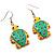 Funky Wooden Turtle Drop Earrings (Yellow & Light Green) - 4.5cm Length - view 2