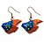 Funky Multicoloured Wood Fish Drop Earrings (Blue & Orange) - 3.5cm Length