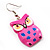 Deep Pink Wood Owl Drop Earrings - 4.5cm Length - view 2