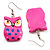 Deep Pink Wood Owl Drop Earrings - 4.5cm Length - view 3
