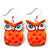 Bright Orange Wood Owl Drop Earrings - 4.5cm Length