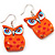 Bright Orange Wood Owl Drop Earrings - 4.5cm Length - view 2