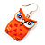 Bright Orange Wood Owl Drop Earrings - 4.5cm Length - view 3