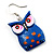 Dark Blue Wood Owl Drop Earrings - 4.5cm Length - view 3