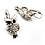 Silver Tone Crystal Owl Drop Earrings - view 7