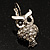 Silver Tone Crystal Owl Drop Earrings - view 4