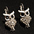 Silver Tone Crystal Owl Drop Earrings - view 10