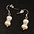 Small White Freshwater Pearl Crystal Drop Earrings (Silver Tone) - 3cm Length - view 7