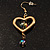 Gold Tone Open Heart Glass Bead Drop Earrings - 6cm Length - view 8
