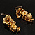 Gold Tone Floral Cluster Drop Earrings - 5.5cm Length - view 7