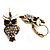Antique Gold Tone Clear Crystal Owl Drop Earrings - view 6