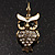 Antique Gold Tone Clear Crystal Owl Drop Earrings - view 9