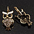 Antique Gold Tone Clear Crystal Owl Drop Earrings - view 4