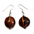 Light Brown & Black Animal Print Wood Drop Earrings (Silver Tone) - view 5