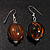 Light Brown & Black Animal Print Wood Drop Earrings (Silver Tone) - view 7