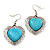 Antique Silver Turquoise Stone Heart Drop Earrings - 4.5cm Drop - view 10