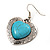 Antique Silver Turquoise Stone Heart Drop Earrings - 4.5cm Drop - view 12