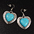 Antique Silver Turquoise Stone Heart Drop Earrings - 4.5cm Drop - view 6
