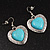 Antique Silver Turquoise Stone Heart Drop Earrings - 4.5cm Drop - view 9