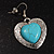 Antique Silver Turquoise Stone Heart Drop Earrings - 4.5cm Drop - view 7