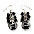 Black & Transparent Glass Bead Drop Earrings (Silver Tone Metal) - 4.5cm Length - view 5