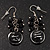 Black & Transparent Glass Bead Drop Earrings (Silver Tone Metal) - 4.5cm Length - view 4