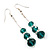 Silver Tone Emerald Green Acrylic Bead Diamante Drop Earrings - 6cm Length - view 2