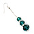 Silver Tone Emerald Green Acrylic Bead Diamante Drop Earrings - 6cm Length - view 4