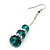 Silver Tone Emerald Green Acrylic Bead Diamante Drop Earrings - 6cm Length - view 5