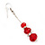 Silver Tone Red Acrylic Bead Diamante Drop Earrings - 6cm Length - view 5
