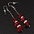 Silver Tone Red Acrylic Bead Diamante Drop Earrings - 6cm Length - view 4