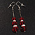 Silver Tone Red Acrylic Bead Diamante Drop Earrings - 6cm Length - view 6