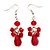 Red Acrylic Bead Drop Earrings (Silver Tone Metal) - 5.5cm Length