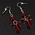 Red Acrylic Bead Drop Earrings (Silver Tone Metal) - 5.5cm Length - view 5