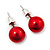 Red Lustrous Faux Pearl Stud Earrings (Silver Tone Metal) - 9mm Diameter - view 2