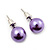 Purple Lustrous Faux Pearl Stud Earrings (Silver Tone Metal) - 9mm Diameter
