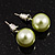 Pale Green Lustrous Faux Pearl Stud Earrings (Silver Tone Metal) - 9mm Diameter - view 2