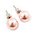 Pale Pink Lustrous Faux Pearl Stud Earrings (Silver Tone Metal) - 9mm Diameter - view 3