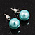 Aqua Blue Lustrous Faux Pearl Stud Earrings (Silver Tone Metal) - 9mm Diameter - view 2