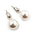 White Lustrous Faux Pearl Stud Earrings (Silver Tone Metal) - 9mm Diameter - view 2