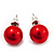 Red Lustrous Faux Pearl Stud Earrings (Silver Tone Metal) - 7mm Diameter - view 3