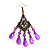 Bronze Tone Purple Acrylic Bead Chandelier Earrings - 9cm Length - view 5