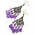 Bronze Tone Purple Acrylic Bead Chandelier Earrings - 9cm Length - view 4