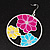 Multicoloured Floral Enamel Hoop Earrings (Silver Tone Metal) - 6cm Diameter - view 2