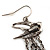 Antique Silver Swallow & Blue Bead Drop Earrings - 6cm Length - view 3