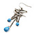 Antique Silver Swallow & Blue Bead Drop Earrings - 6cm Length - view 4